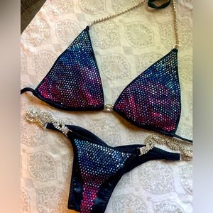 Toxic Angels black competition bikini with rainbow stones